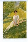 520790 Elda Cenni Young Girl Lady Sunny Garden Art Deco Italy Vintage Postcard