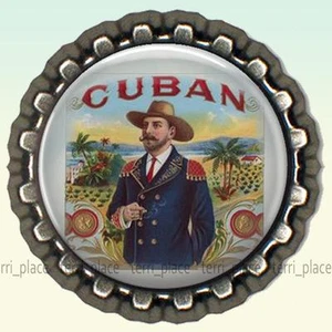 Cuban Cigars Label Bottle Cap Pin Handcrafted Brooch Jewelry - Picture 1 of 2