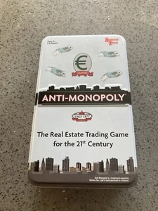 ANTI-MONOPOLY- FAMILY TRAVEL BOARD GAME IN TIN BOX-UNIVERSITY GAMES-2007-NEW - Picture 1 of 2