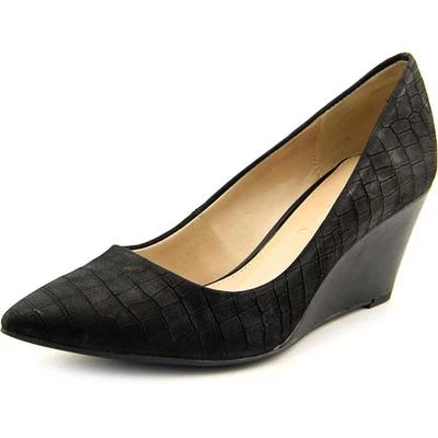 H by Halston BLACK SANDY Embossed Croco Suede Leather Wedge Pumps 7 7.5 - Image 1 of 4