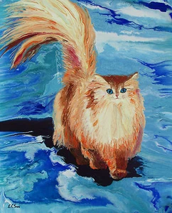 Hand Painted Cute Cat Art Original Acrylic Painting "Cheer" English LongHair Cat - Picture 1 of 6