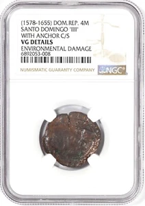 NGC VG Det. (1578-1655) Dominican Republic Santo Domingo Anchor C/S 4 Maravedis - Picture 1 of 3