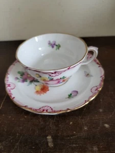 Antique Dresden Germany Carl Thieme Porcelain Demitasse Cup And Saucer Flowers - Picture 1 of 10