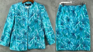 Kasper Damen blau Rock Anzug 2-teiliges Set Größe 6 Jacke 4 Bleistiftrock Blumenmuster - Bild 1 von 23