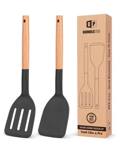 Pack of 2 Silicone Cooking Spatula, Heat Resistant Solid Turner, Non Stick Sl... - Picture 1 of 7