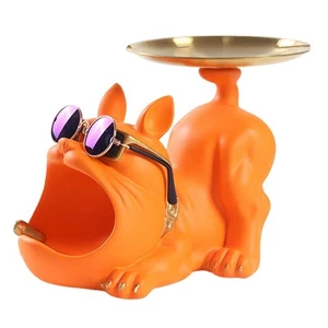Bulldog Cool Artigianale in Resina Maggiordomo per Cani con Vassoio per Porta Chiavi Stoccaggio7862 - Foto 1 di 9