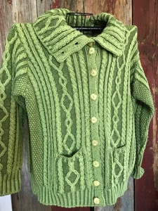 Aran Crafts Cardigan Maglione 100% Lana Merino Tasche Tg XL Verde...p1 - Foto 1 di 6