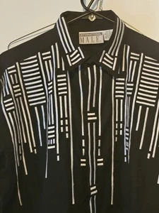 International Male schwarzes Button-Down Hemd geometrisches Muster • Vintage Gr. M Med - Bild 1 von 9