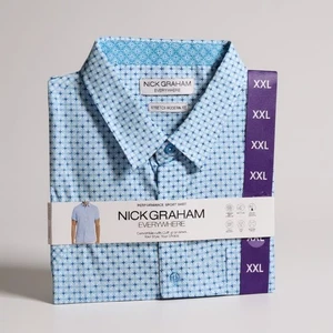 Neu mit Etikett Nick Graham XXL kurzärmliges Stretchhemd mit Knopfleiste Freizeithemd für Herren - Bild 1 von 5