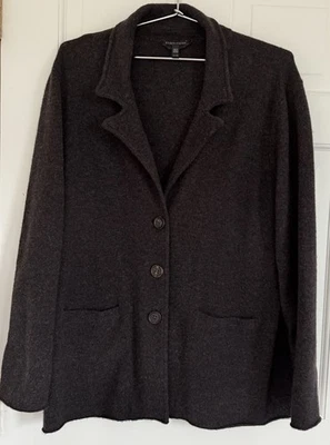 Eileen Fisher 100% Textured Wool Jacket DARK GRAY Waist Pockets Unstructured XL - Image 1 of 4