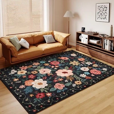  5x7 Area Rug, Floral Design, Lightweight Non Slip Washable, Indoor Low Pile &  - Image 1 of 4