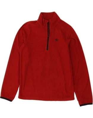 CHAMPION Boys Zip Neck Fleece Jumper 9-10 Years Medium  Red Polyester AW15 - Image 1 of 3