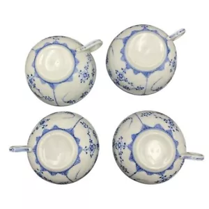 Excellent Indian Strawflower Blue Fluted Plain Porcelain 4 Cups & 3 Saucers - Picture 1 of 4