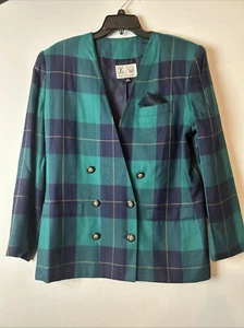 Vintage Le Suit Blazer Größe 14 blau grün kariert zweireihig - Bild 1 von 10
