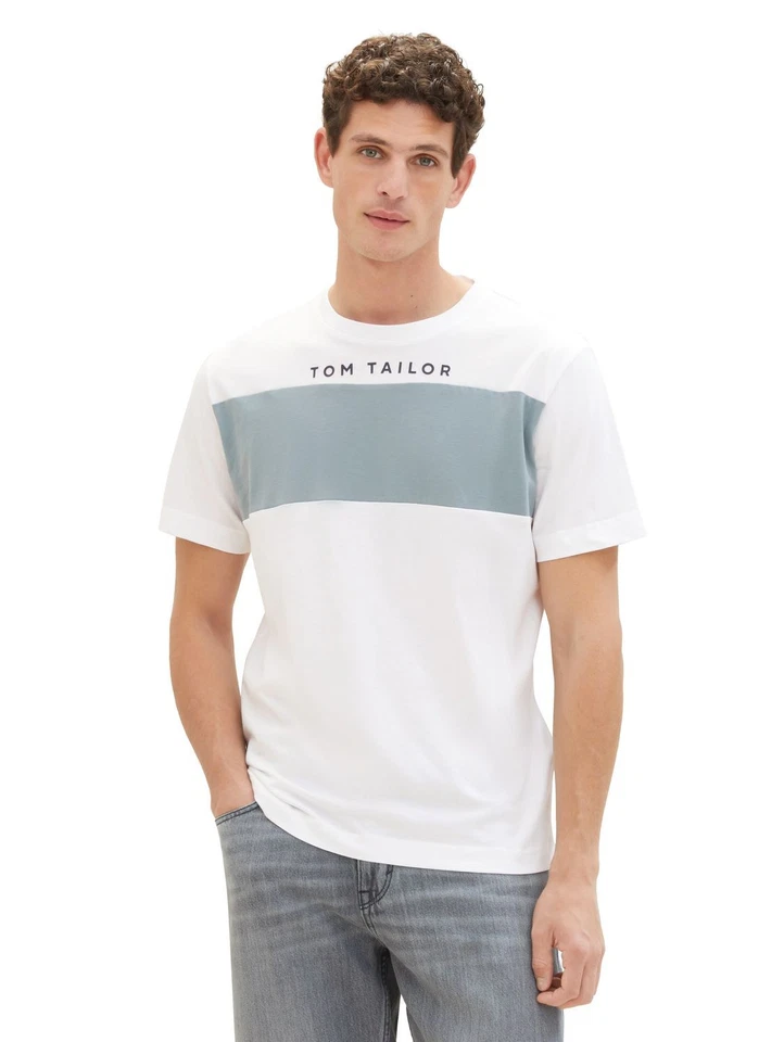 Tom Tailor T-Shirt Pour Hommes CUTLINE - Regular Fit S M L XL XXL 3XL Bleu Blanc - Photo 1/1