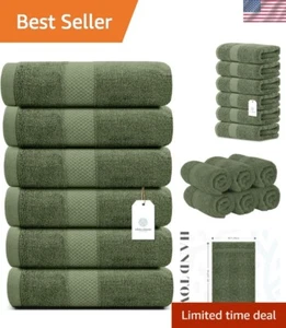 Elegant 6-Piece Set of Forest Green Egyptian Cotton Hand Towels - Spa Quality - Picture 1 of 11