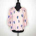 Tucker pink blue yellow graphic print silk button down top size P or Extra Small