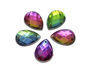 100 cuentas de estrás de costura de lágrima facetadas acrílicas con respaldo plano Rainbow AB 13X18 mm - Imagen 1 de 5