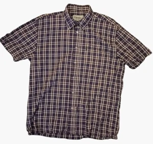 Champion Purple White Check Shirt Mens XL Short Sleeved Pocket 48 Chest Retro - Picture 1 of 11