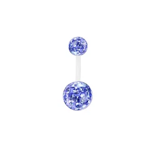 2X Soft Flexible Bar Navel Belly Button Ring CZ Crystal Barbell Multi Length 14G - Picture 1 of 14