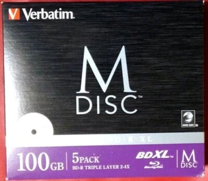 Verbatim M-DISC BD-R 5Pack White Label Printable Blu-ray Discs Long-Term Storage - Photo 1/11