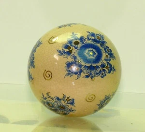 Vintage beige, blau & goldfarbene Chinoiserie Porzellankugel - Bild 1 von 2