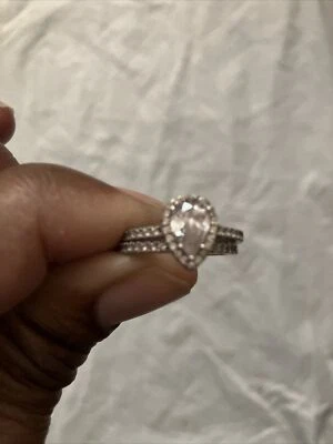 Women 925 Sterling Silver Pear Shape Simulated Engagement Ring Set Size(9.5-10) - Image 1 of 4
