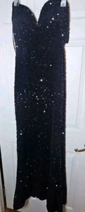 Windsor~ Black sequin lined Long dress~formal~high slit~staps/ties in back~Large - Picture 1 of 7
