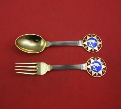 Christmas by A. Michelsen Sterling Silver Fork and Spoon Set 2pc 1931 Vermeil - Image 1 of 3