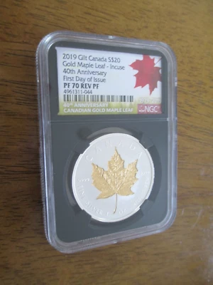 2019 Canada S$20 Gold Maple Leaf-Incuse 40th Anniversary FDI NGC REV PF70 - Image 1 of 3