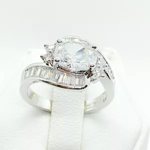 Anillo de compromiso enchapado en oro amarillo blanco R7894 para mujer de moda joyería - Imagen 1 de 7