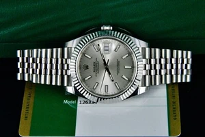 Rolex Datejust 41 Silver Stick  Index 18K Fluted Bezel Jubilee 126334 - Picture 1 of 5