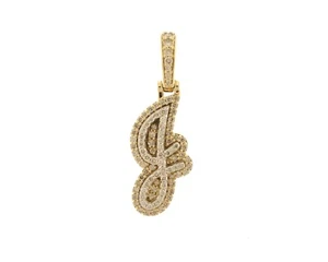 10K Yellow Gold .89 Carat Round Pave Diamond Letter Initial J Shadow Pendant - Picture 1 of 4