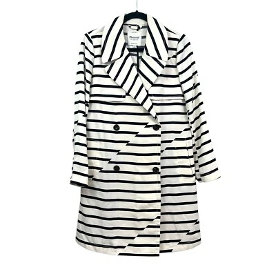 Madewell Womens Parcel Trench Coat Stripe Cream Black Double Breasted Pockets S - Image 1 of 4