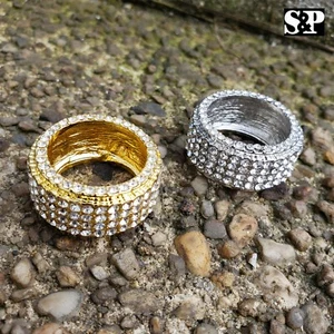 Hip Hop Herrenring vergoldet Legierung Zirkonia Iced Bling Pinky Größe 8 ~ 12 - Bild 1 von 31