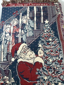 Vintage Fieldcrest Die Freude an Weihnachten Überwurf Decke Wandteppich 68" x 46" 100% Baumwolle - Bild 1 von 6