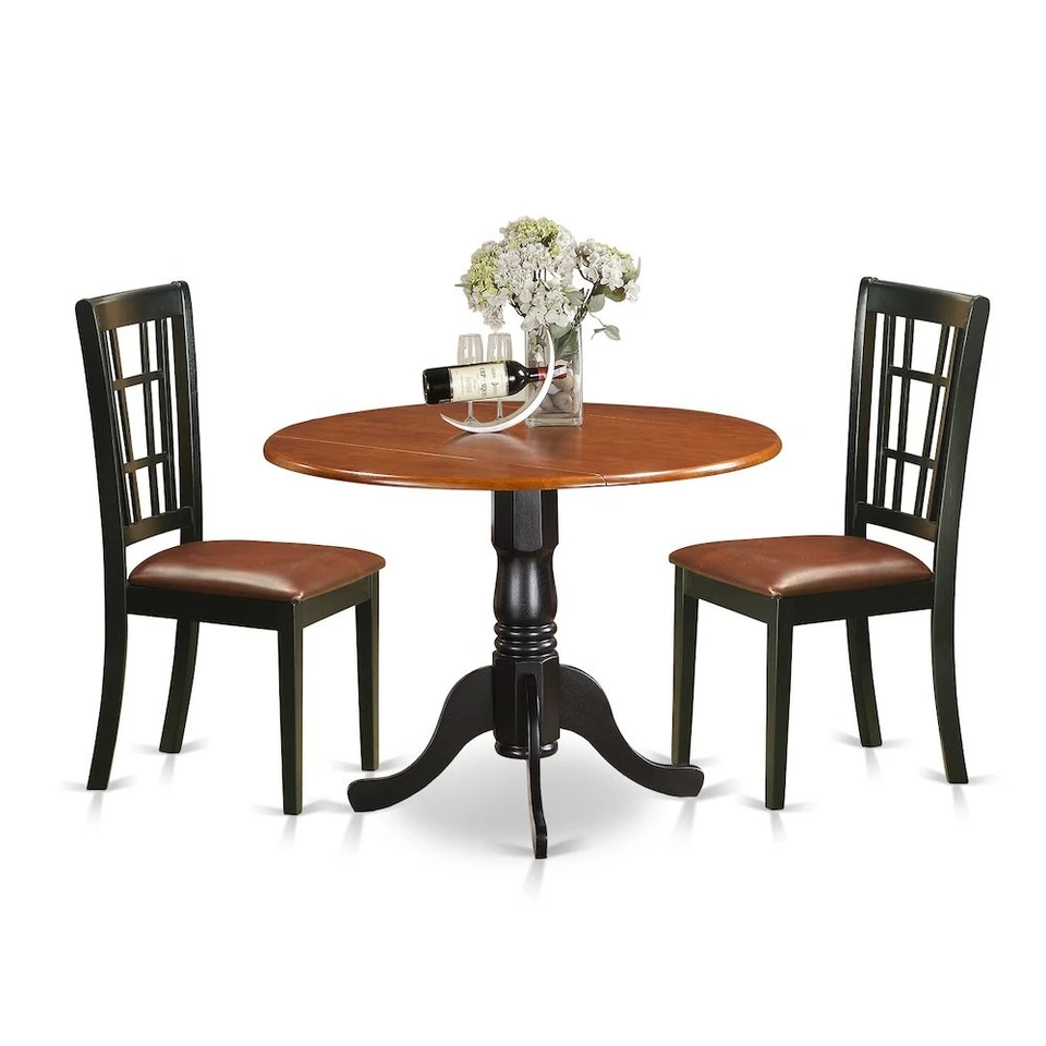East West Furniture Dublin Wood 3-Piece Dining Set In Black Finish DLNI3-BCH-LC
