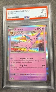 POKEMON CARD ESPEON HOLO RARE 33 PRISMATIC EVOLUTIONS #33 GRADED PSA 9 MINT - Picture 1 of 3