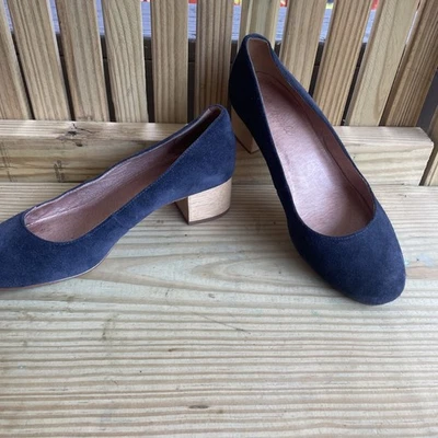 Zapatos de salón Madewell Raquel Midnight Spruce azul gamuza punta cuadrada tacón bloque talla 7 Foto 1 de 4