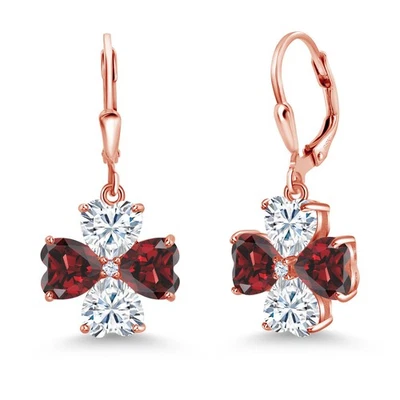 Покрытые розовым золотом серебряные серьги-подвески с гранатом и белым муассанитом 18 карат для - Изображение 1 из 3