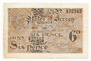JERSEY banknote 6 Pence 1942 6 digit serial VF+ Choice Very Fine - Picture 1 of 7