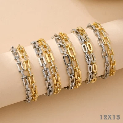 Luxus Damen Armband Gold Silber Quadratischem Volldiamantenbesatz Verlängerung - Bild 1 von 4