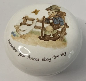 Vintage Ceramic Signed Trinket Box with Decal 1983 Boy Duck Leiderhosen - Picture 1 of 6