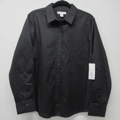NUEVO CON ETIQUETAS Camisa Liz Claiborne Sin Arrugas Negra Botón Frontal Talla XXL Carrera Empresarial Foto 1 de 3