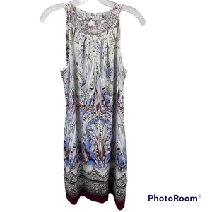 White House Black Market White Blue Floral Print Strap Open Back Dress Sz Small - Picture 1 of 11