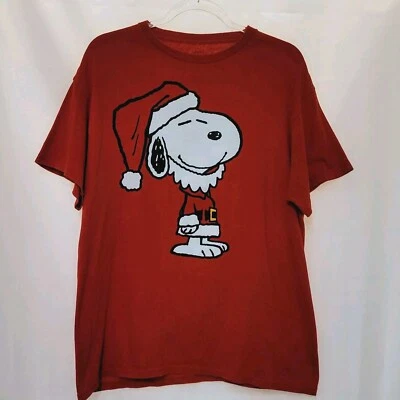 Snoopy Santa Red Graphic Short Sleeve T Shirt Peanuts Adult L Christmas Holiday  - Image 1 of 3