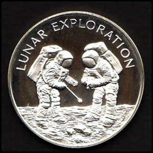 APOLLO 13 SPACE FLOWN TO MOON MATERIAL LARGE SILVER COIN LUNAR EXPLORATION - Picture 1 of 3
