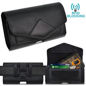 Dual Cell Phone Holster Pouch Leather Wallet Case with Belt Loop for Samsung - Picture 1 of 7