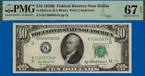 1950B 10 $ Federal Reserve Schein PMG 67EPQ Dallas Top Pop - Bild 1 von 3