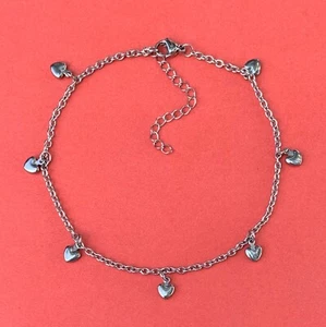 New Stainless Steel Dangle Heart Anklet Love Adjustable 9.5-11.5” Waterproof - Picture 1 of 3